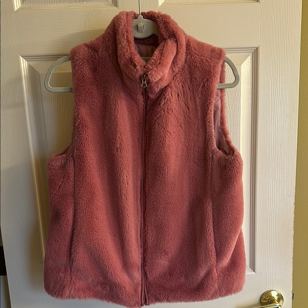 J-Crew Fuzzy Zip-Up Vest Gold Hardware M